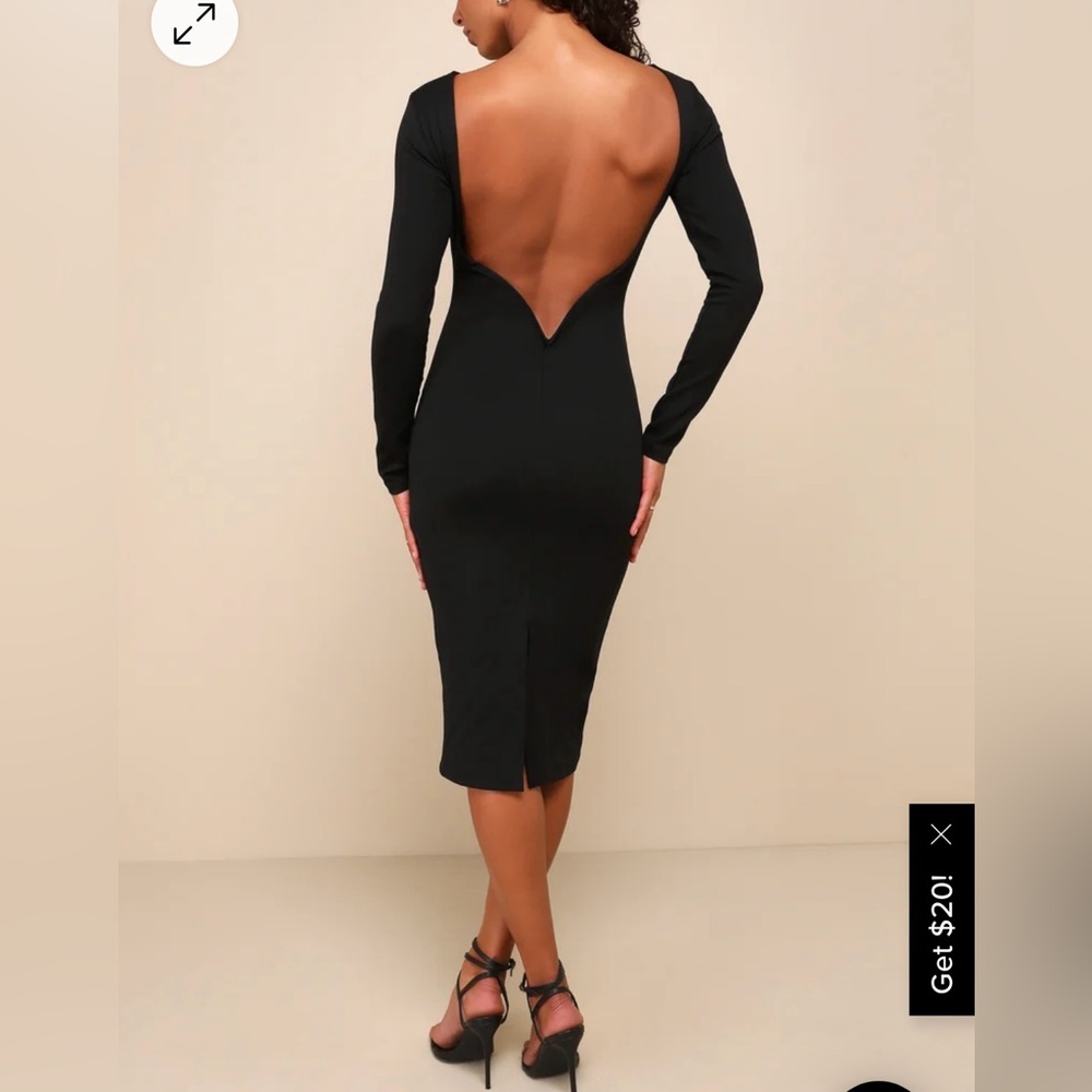 Lulus black long sleeve plunge back midi